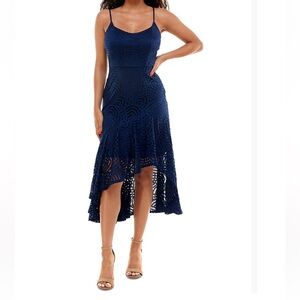 Elegant Navy Lace Midi Skirt